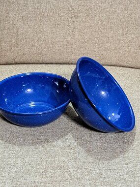 Blue Speckled Enamel Camping Cereal Bowls